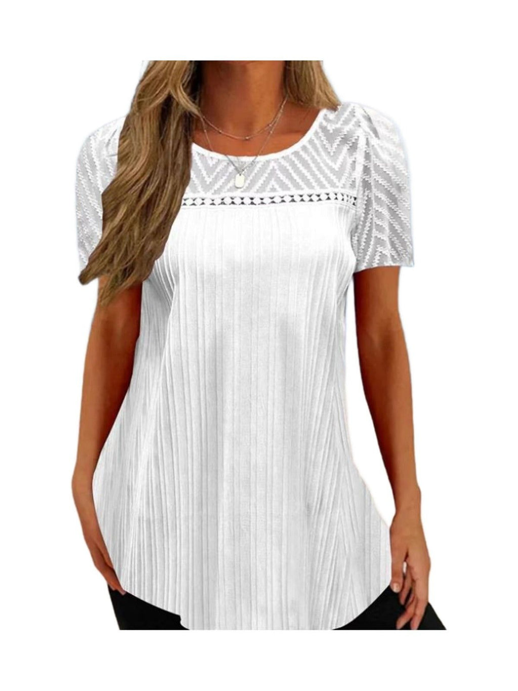 Pullover Round Neck Lace Patchwork Short-sleeved T-shirt