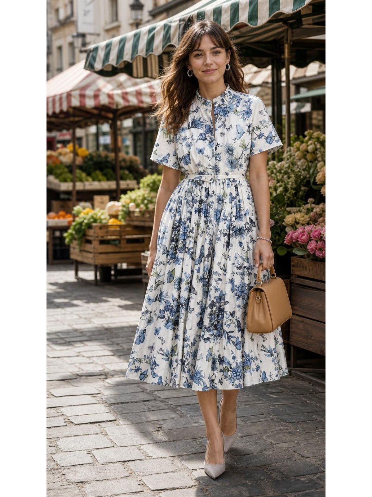 Butterfly Flower Cotton Dress worn by a model