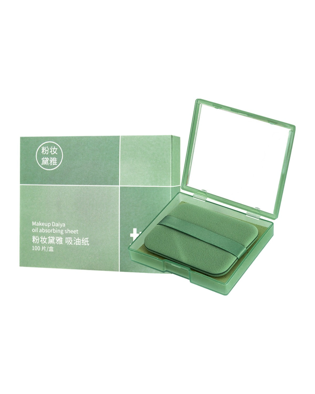 Powder Puff Mirror Face Oil-absorbing Green Linen Suede photo 2