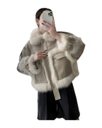 Sense Fox Fur Stitching Leather Coat photo 13