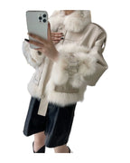Sense Fox Fur Stitching Leather Coat photo 6