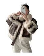 Sense Fox Fur Stitching Leather Coat photo 7