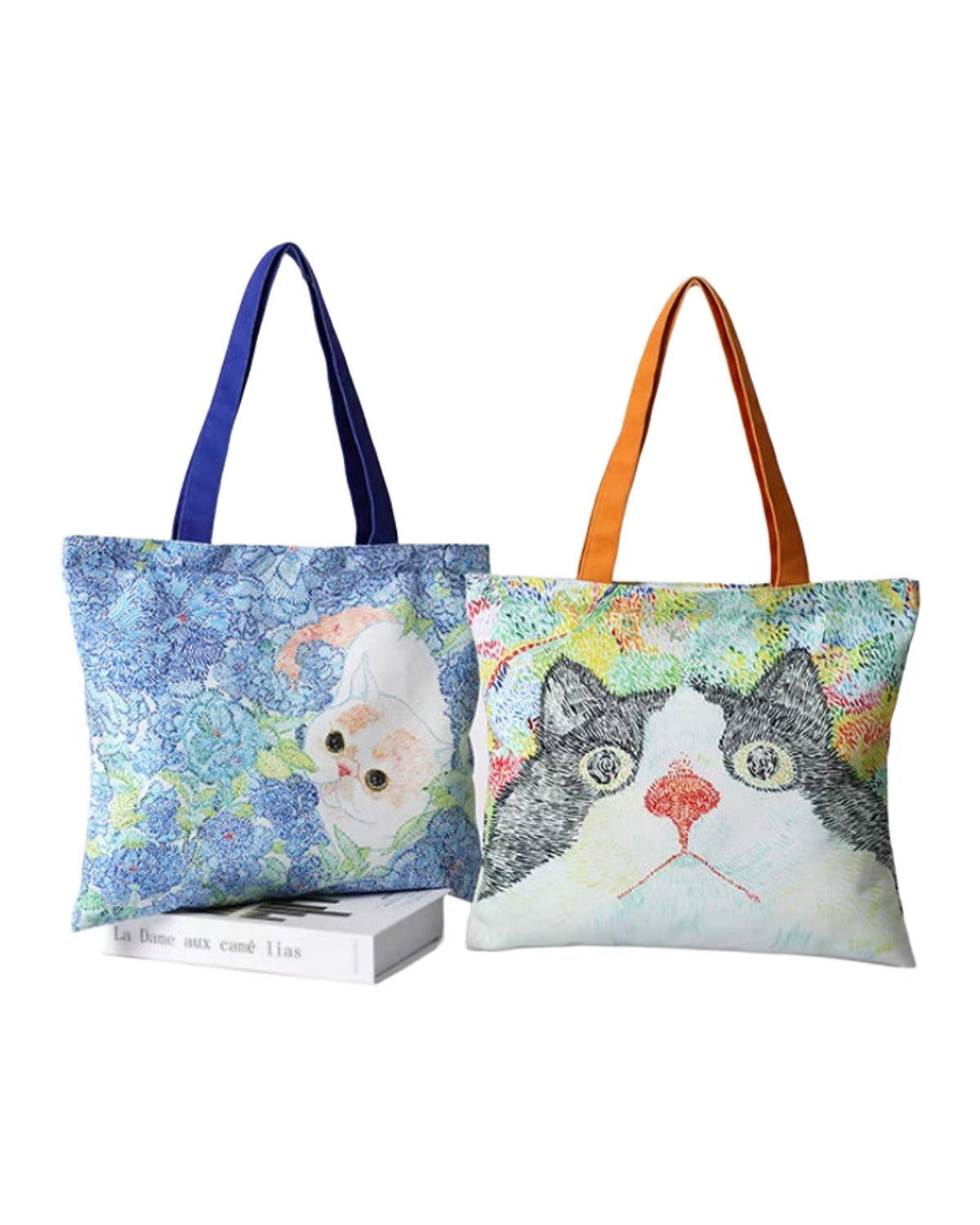 Cat Illustration Shoulder Bag Large Capacity Canvas photo 1
