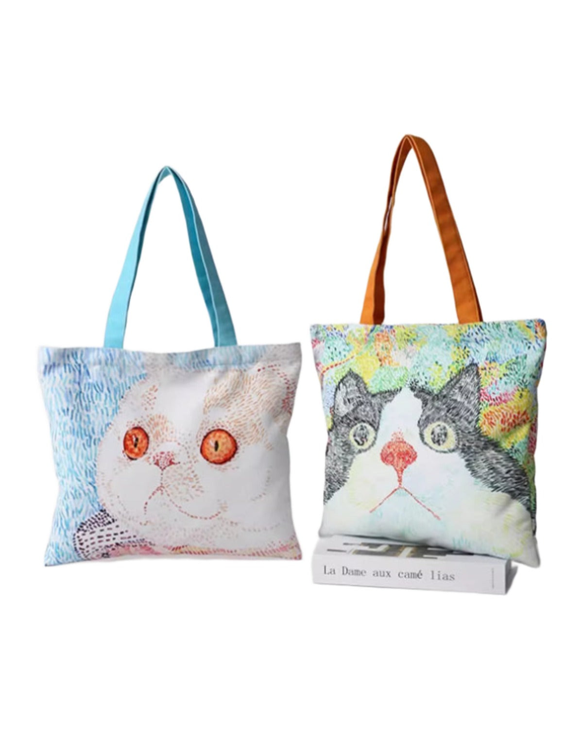 Cat Illustration Shoulder Bag Large Capacity Canvas photo 10