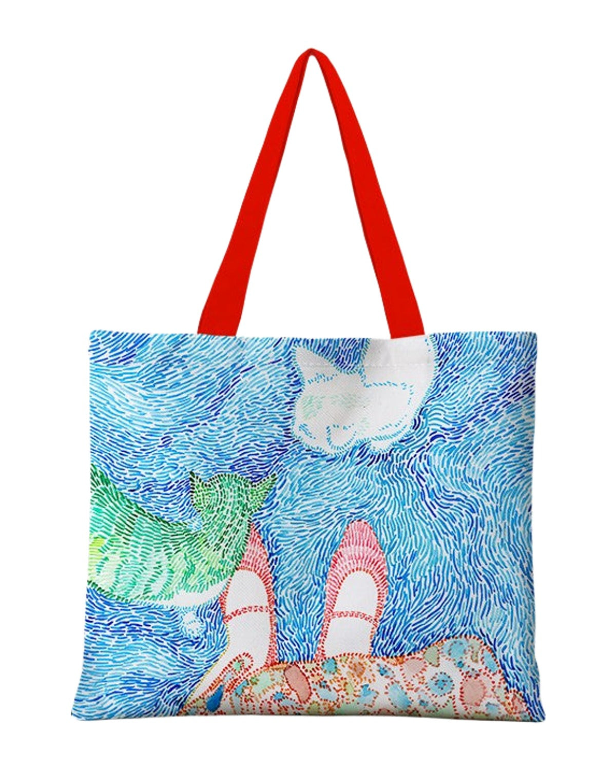 Cat Illustration Shoulder Bag Large Capacity Canvas photo 9