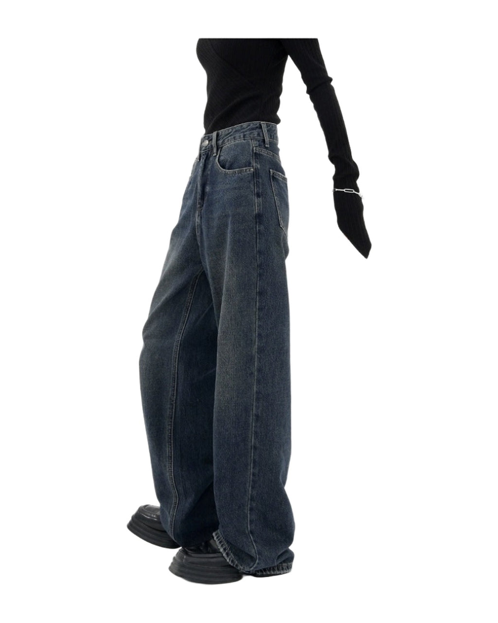 Retro Dark Blue Wide Leg Jeans Baggy Straight Trousers photo 13