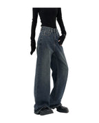 Retro Dark Blue Wide Leg Jeans Baggy Straight Trousers photo 18