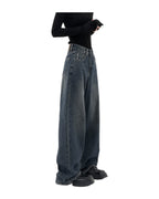 Retro Dark Blue Wide Leg Jeans Baggy Straight Trousers photo 2