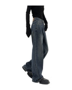 Retro Dark Blue Wide Leg Jeans Baggy Straight Trousers photo 3