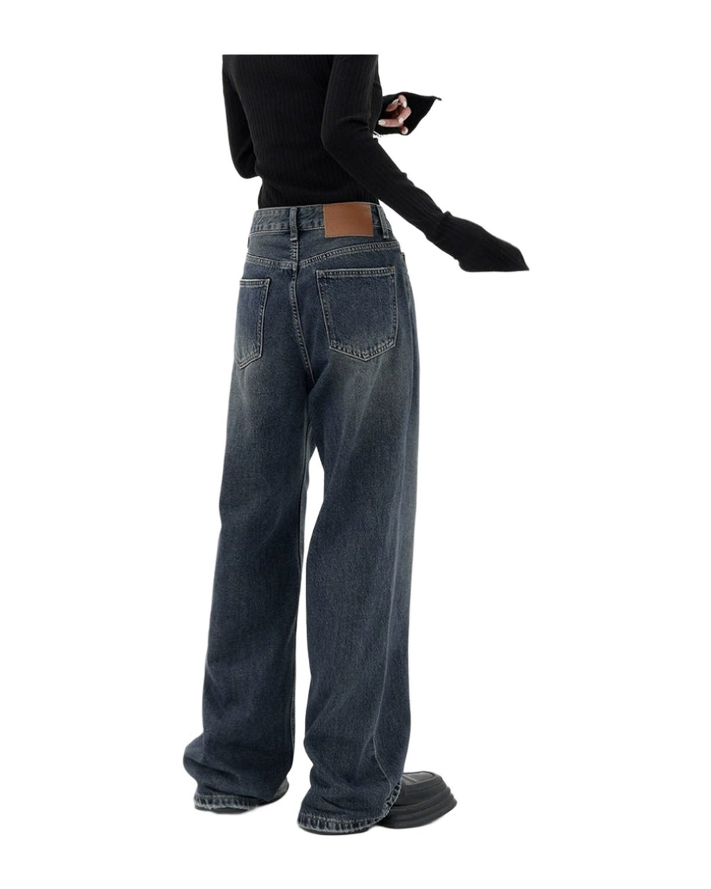 Retro Dark Blue Wide Leg Jeans Baggy Straight Trousers photo 9