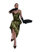 Olive Green Satin Slip Dress photo 1