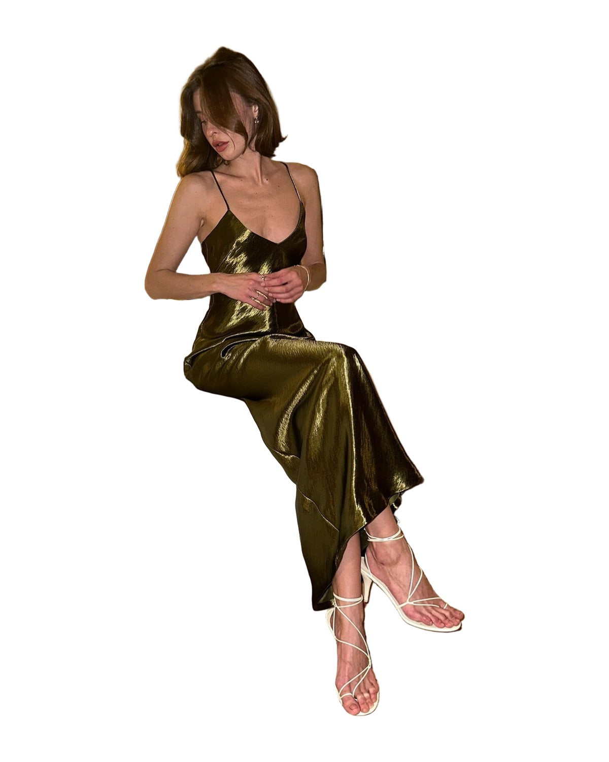 Olive Green Satin Slip Dress photo 2