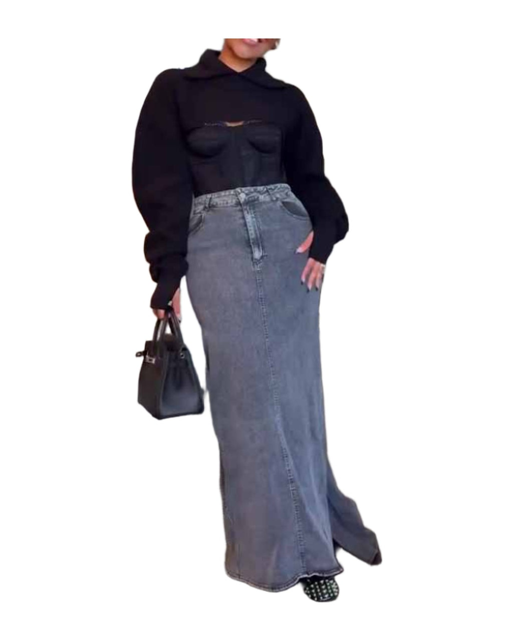Denim Bodycon Maxi Skirt photo 3