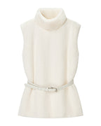 Casual Minimalist Waist Belt High Neck Fur Vest photo 2