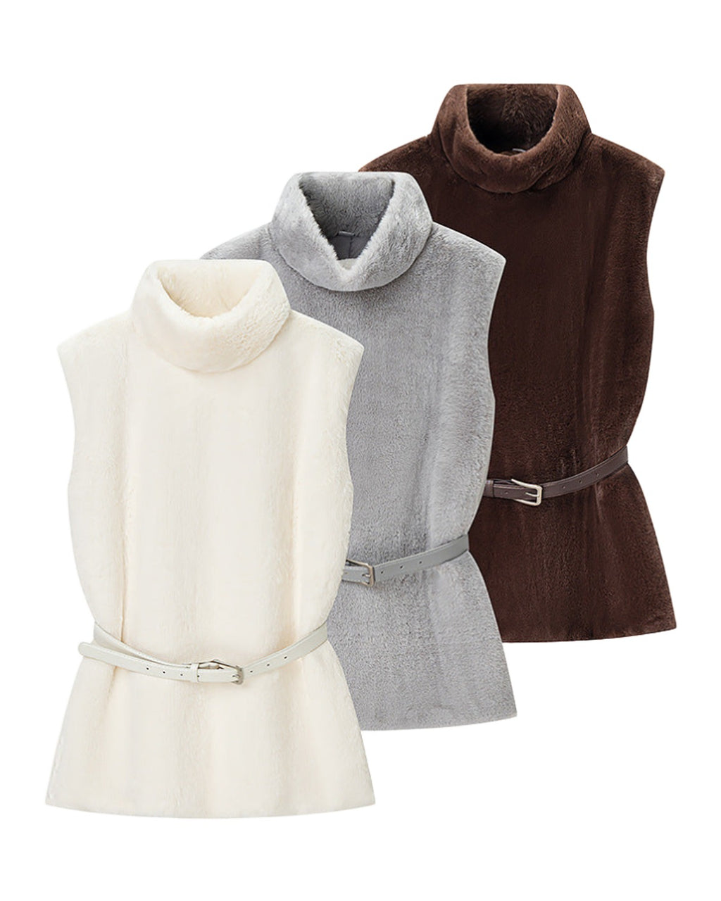 Casual Minimalist Waist Belt High Neck Fur Vest photo 3