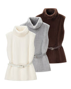 Casual Minimalist Waist Belt High Neck Fur Vest photo 3