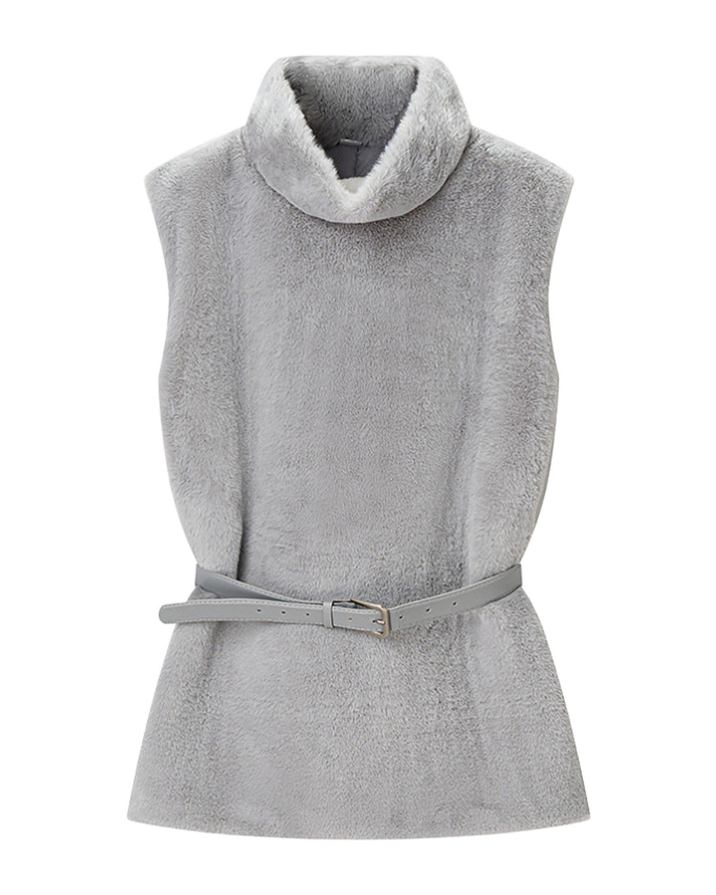 Casual Minimalist Waist Belt High Neck Fur Vest photo 4