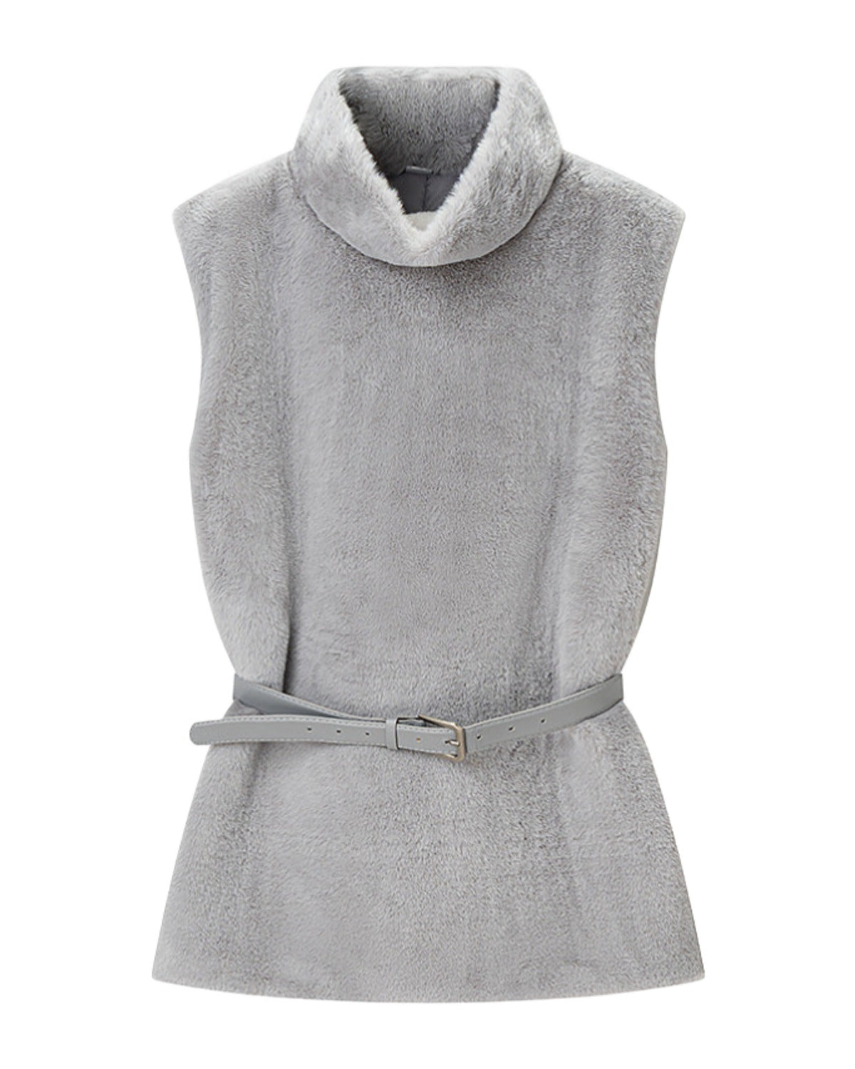 Casual Minimalist Waist Belt High Neck Fur Vest photo 4