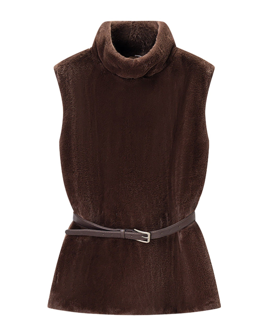 Casual Minimalist Waist Belt High Neck Fur Vest photo 5