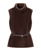 Casual Minimalist Waist Belt High Neck Fur Vest photo 5