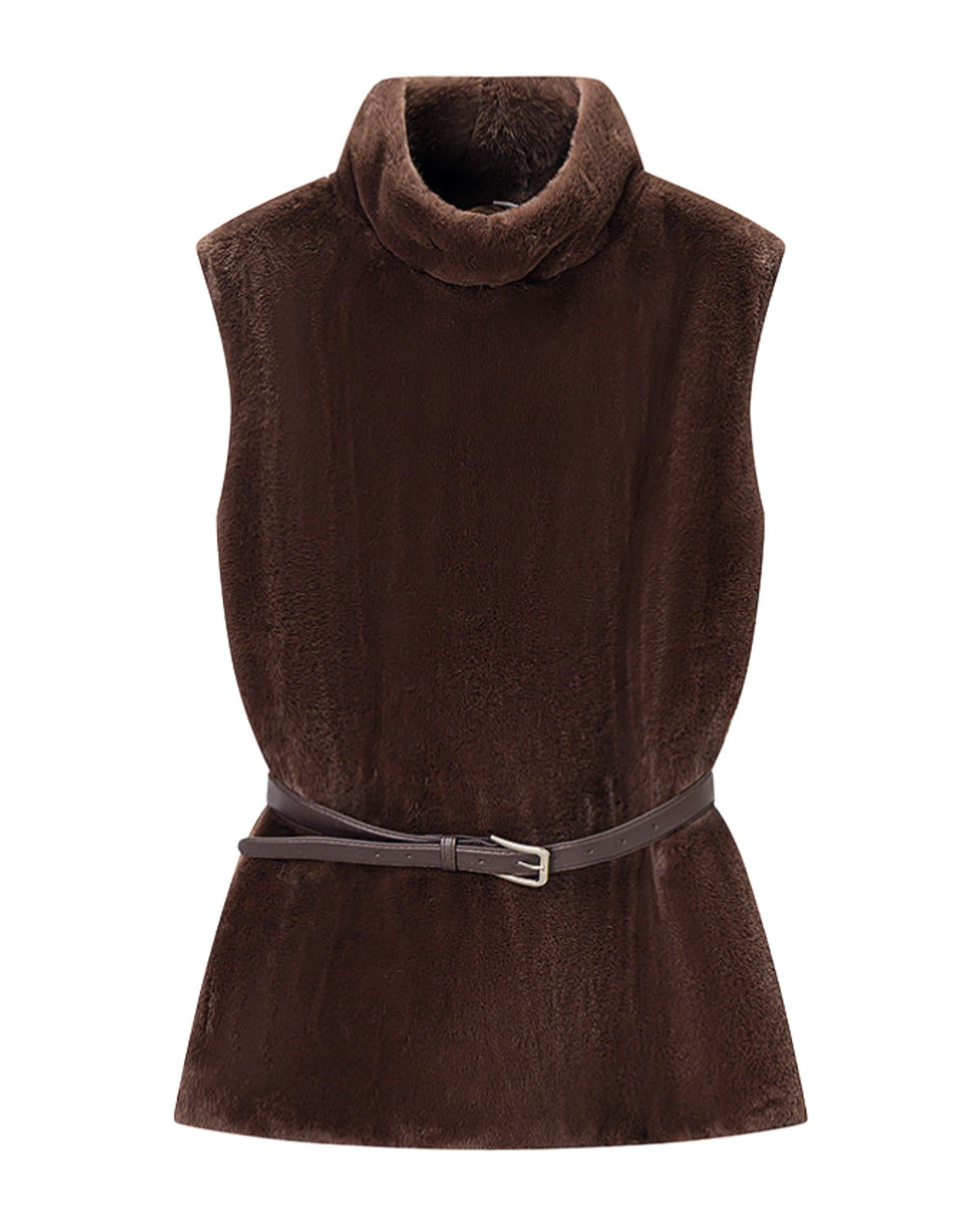 Casual Minimalist Waist Belt High Neck Fur Vest photo 5