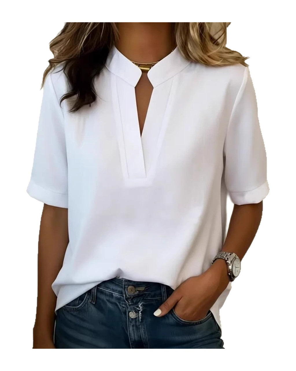V Neck Solid Color Loose Top photo 12