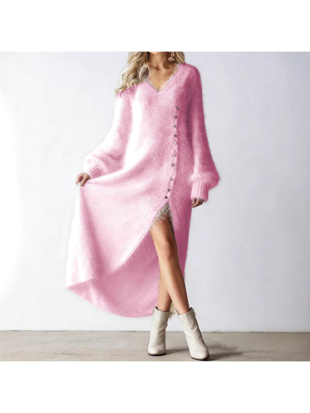 V-neck Loose Mid-length Dress