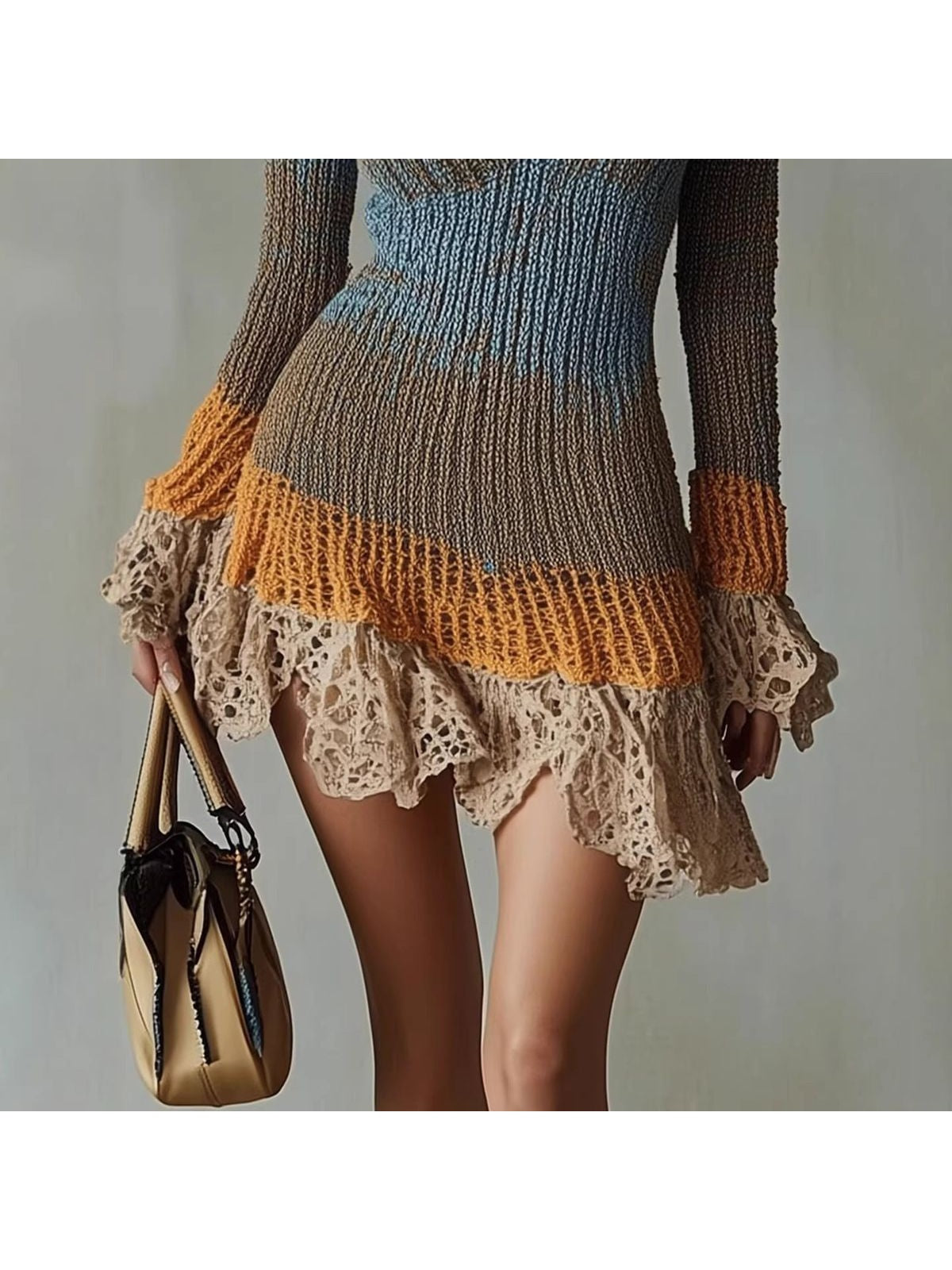 Long Sleeve Knit Cropped Skirt