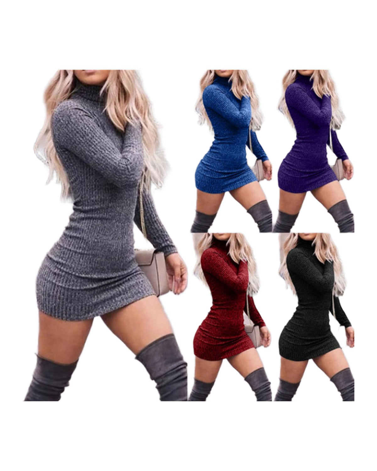 High Neck Long Sleeve Knit Dresses photo 9