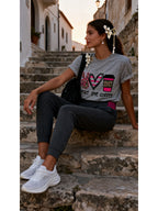 All-match Pattern Summer Short-sleeved T-shirt worn by a model