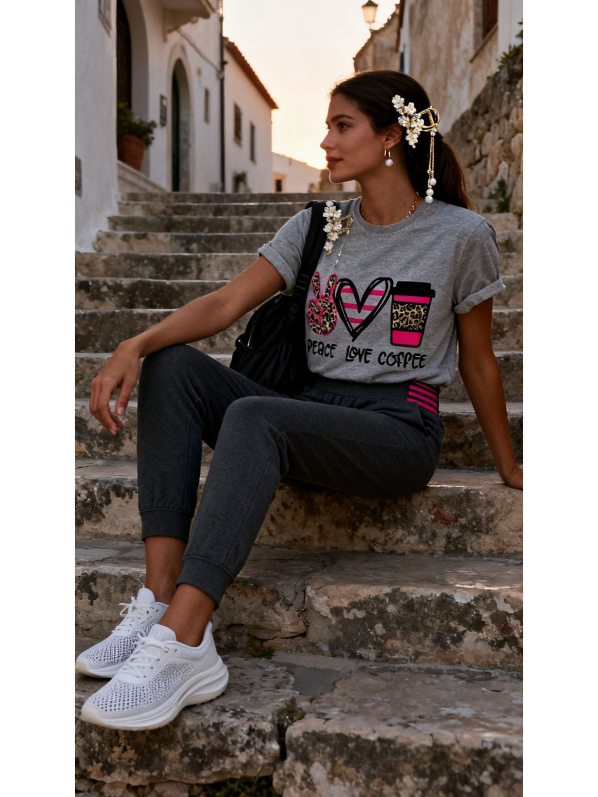 All-match Pattern Summer Short-sleeved T-shirt worn by a model