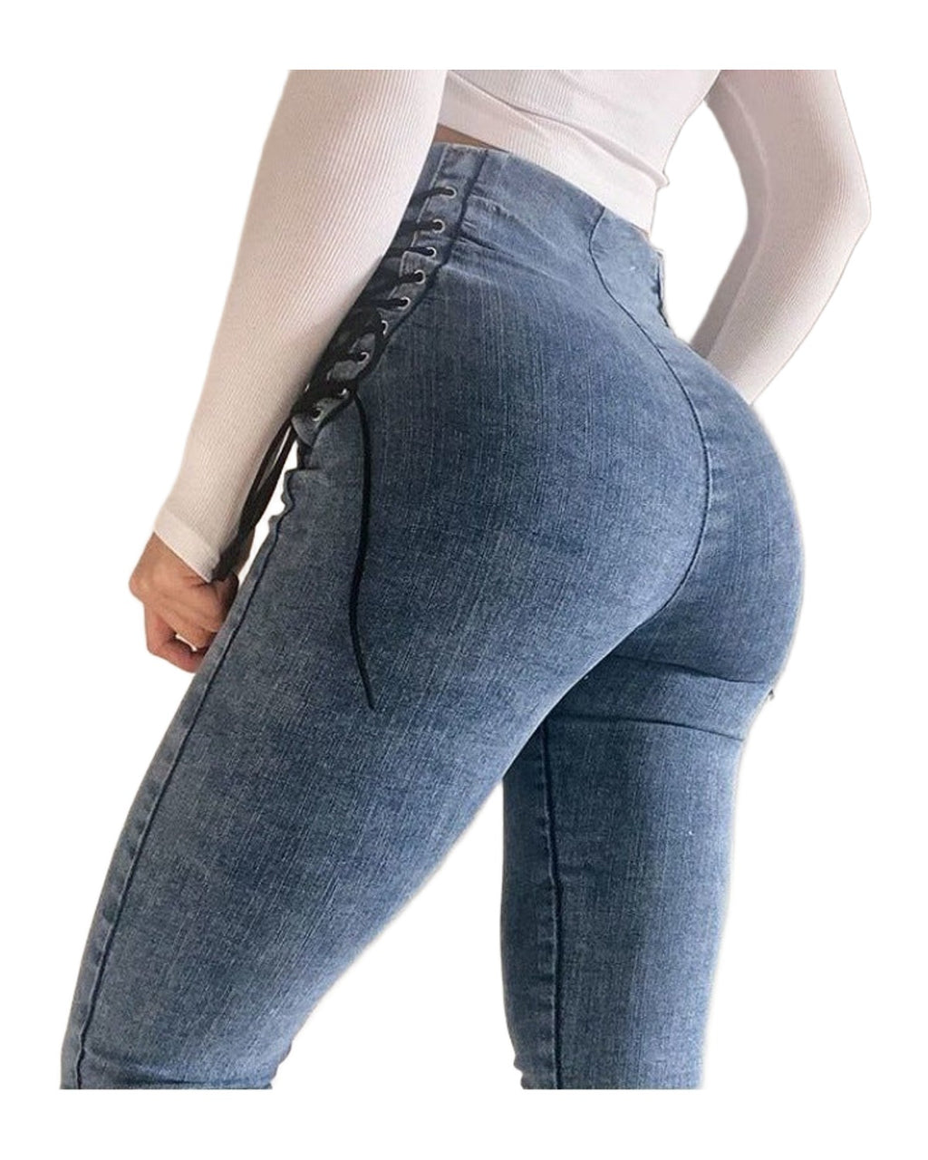 Cross Lace-up Waist-controlled Jeans on Both Sides photo 10
