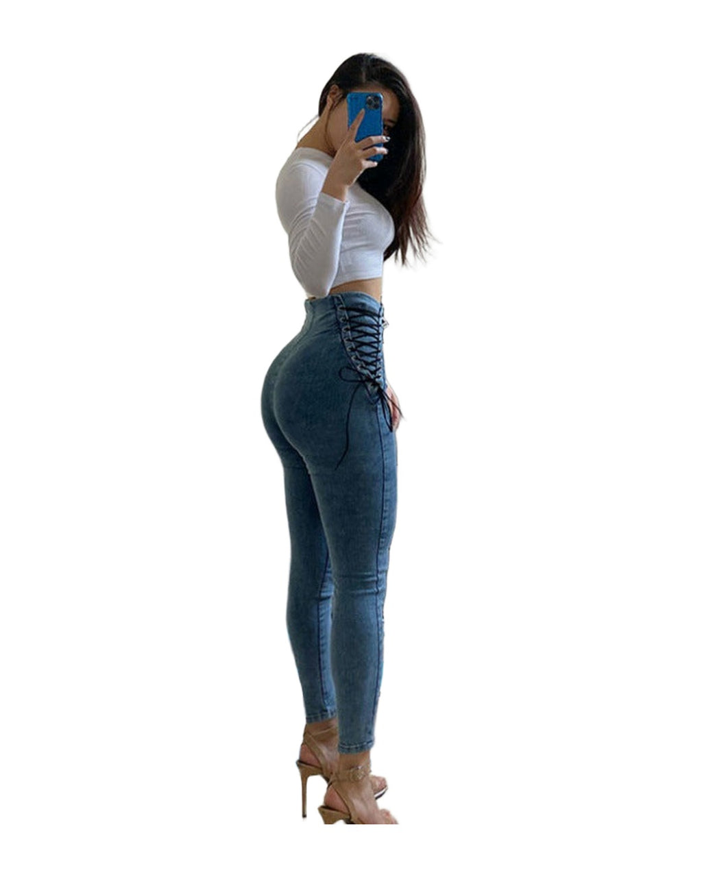Cross Lace-up Waist-controlled Jeans on Both Sides photo 2