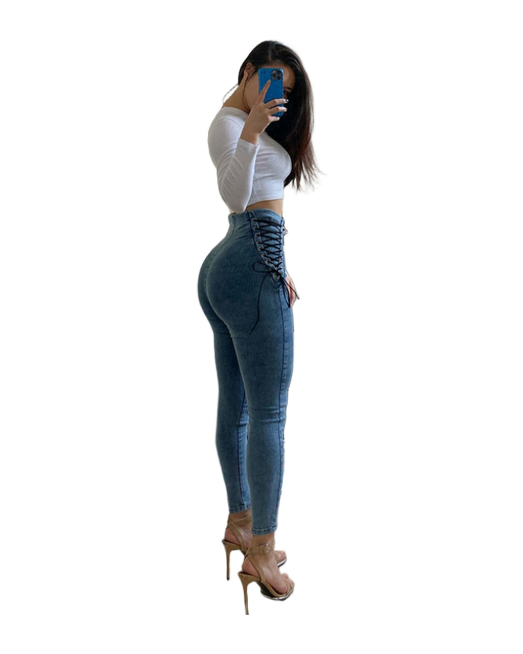 Cross Lace-up Waist-controlled Jeans on Both Sides photo 4