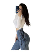 Cross Lace-up Waist-controlled Jeans on Both Sides photo 5