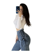 Cross Lace-up Waist-controlled Jeans on Both Sides photo 8