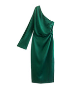 Asymmetric Silk Satin Split Dress photo 10