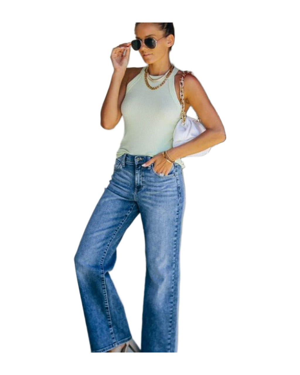 Washed White Mid Waist Slimming Denim Pants photo 1