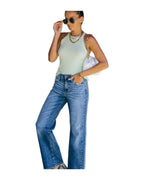 Washed White Mid Waist Slimming Denim Pants photo 1