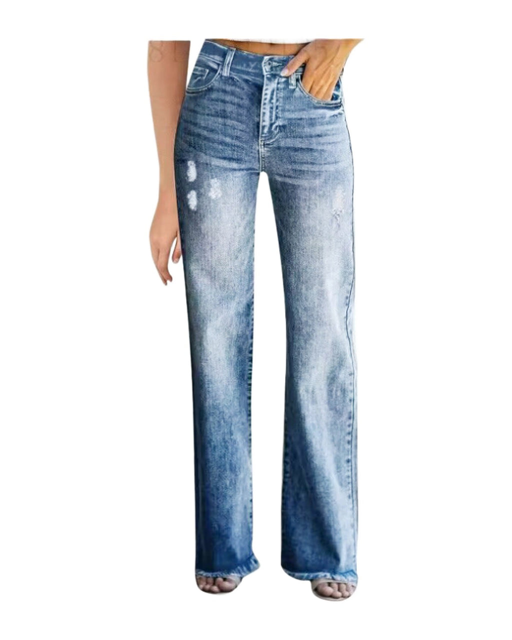 Washed White Mid Waist Slimming Denim Pants photo 2