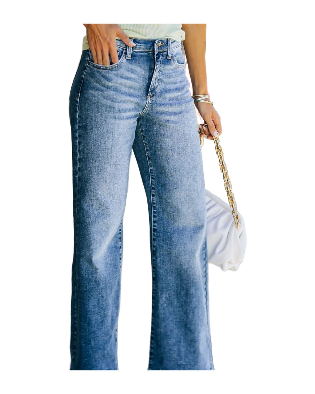 Washed White Mid Waist Slimming Denim Pants photo 3