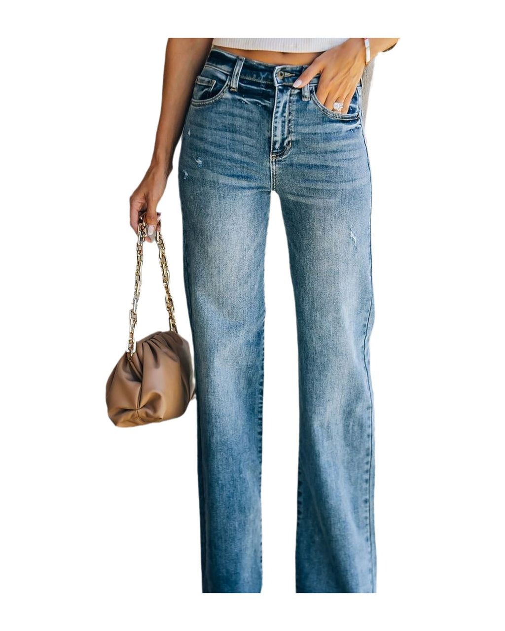 Washed White Mid Waist Slimming Denim Pants photo 5