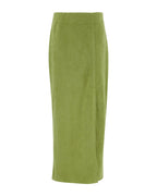 Avocado Green Suede Skirt High Waist Slimming photo 3