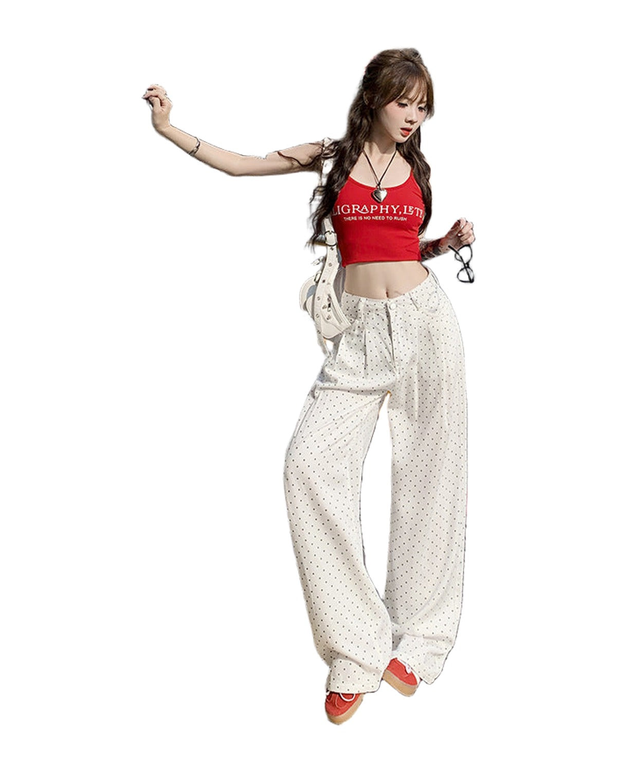 White Polka Dot Pleated Trousers photo 3
