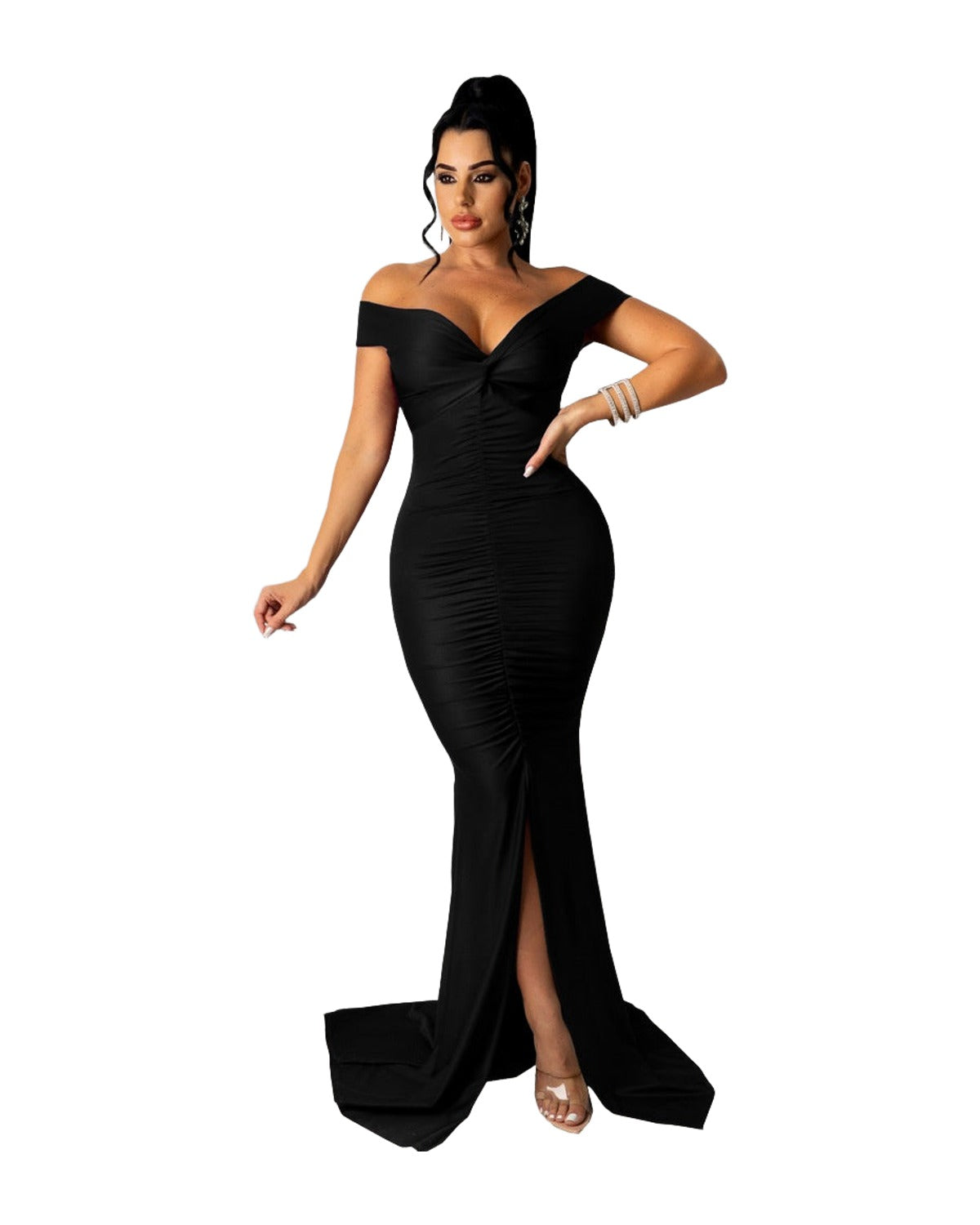 Large V-neck Micro-wrinkle Tight Dress photo 12