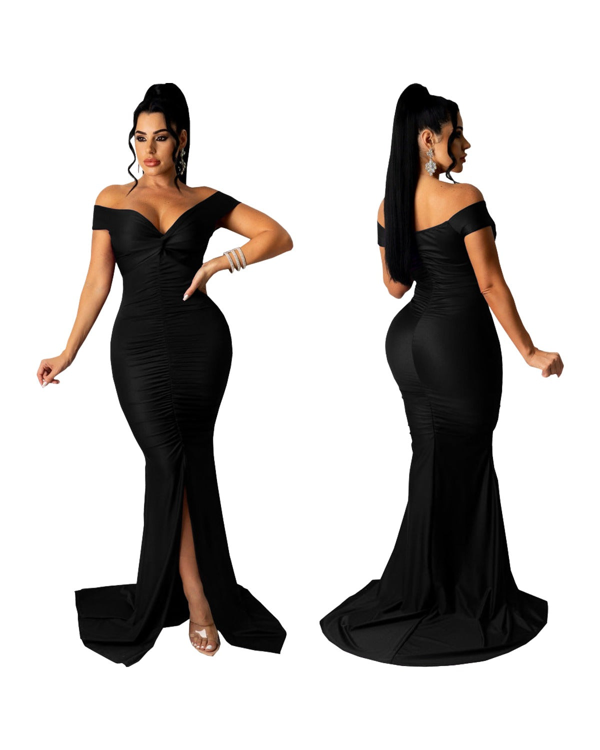 Large V-neck Micro-wrinkle Tight Dress photo 13