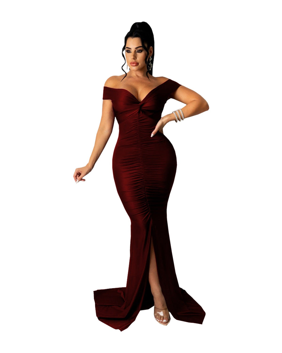Large V-neck Micro-wrinkle Tight Dress photo 2