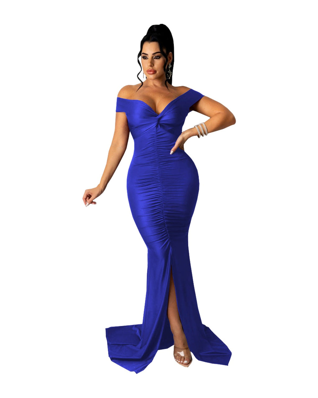 Large V-neck Micro-wrinkle Tight Dress photo 4
