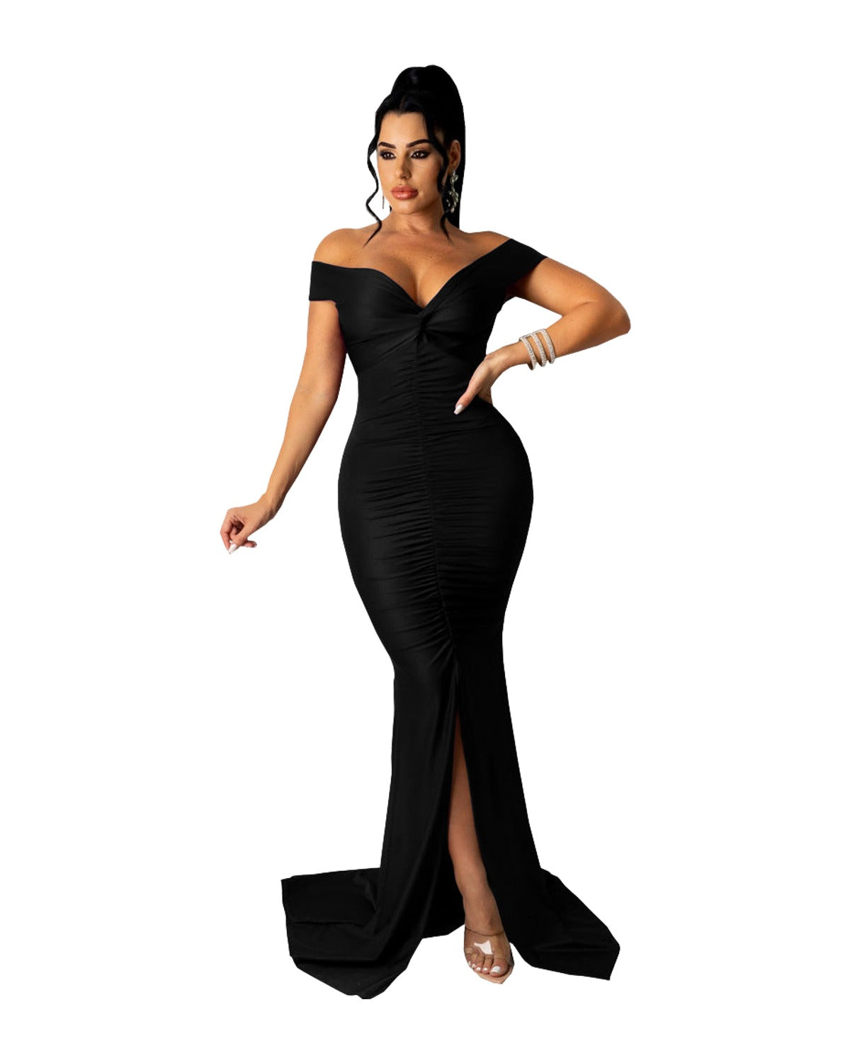 Large V-neck Micro-wrinkle Tight Dress photo 7