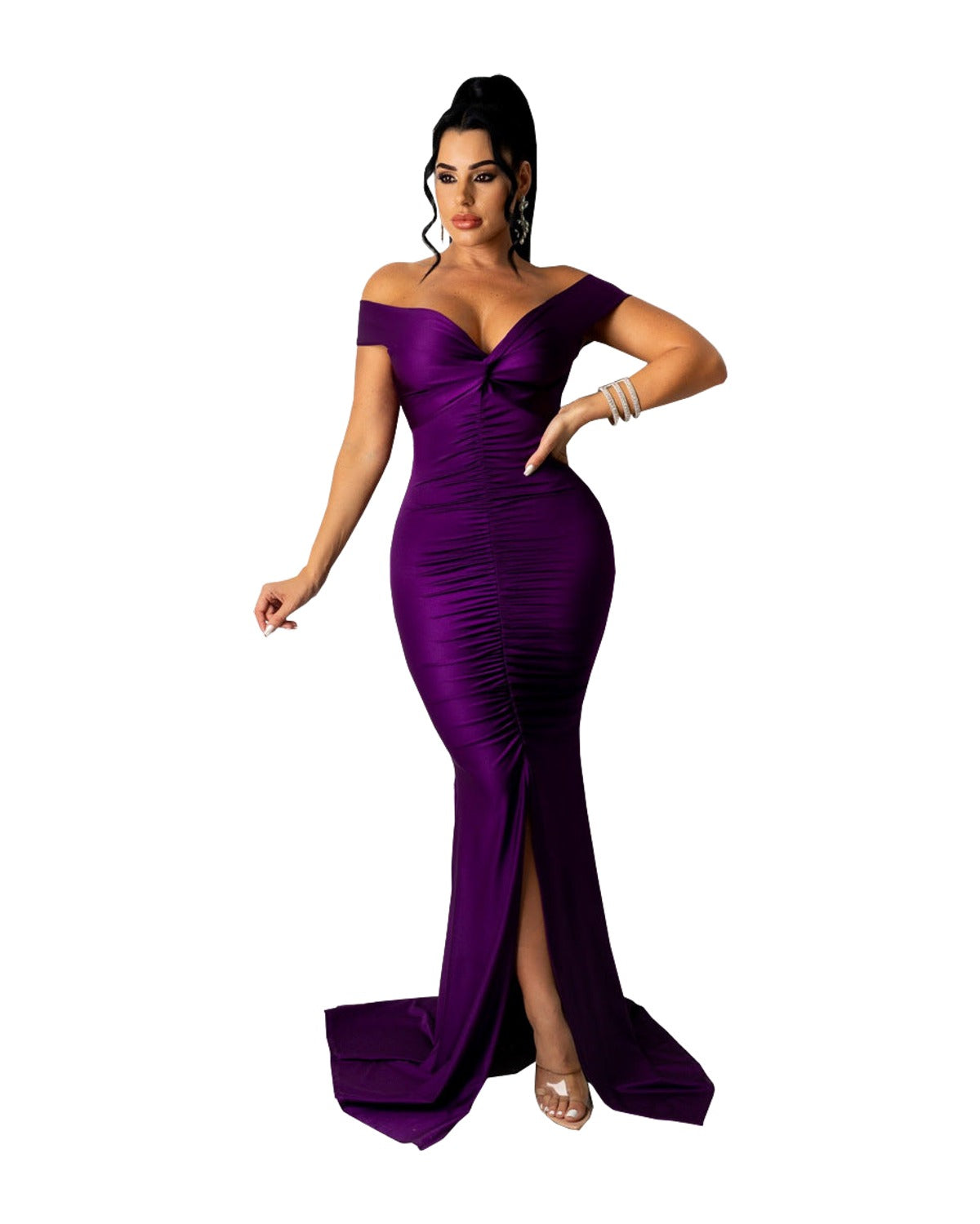 Large V-neck Micro-wrinkle Tight Dress photo 9